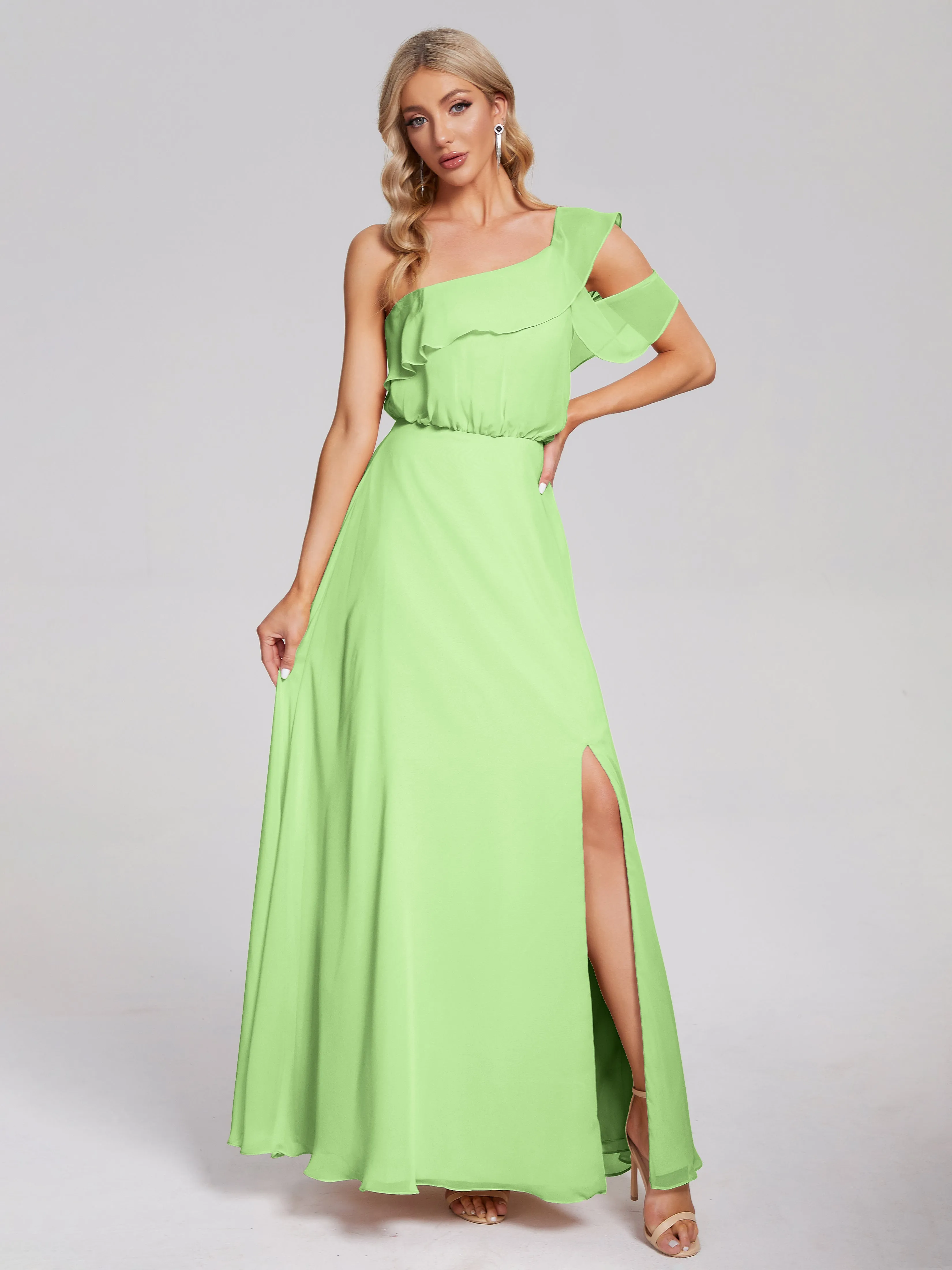 Paislee One-Shoulder Split Chiffon Bridesmaid Dresses