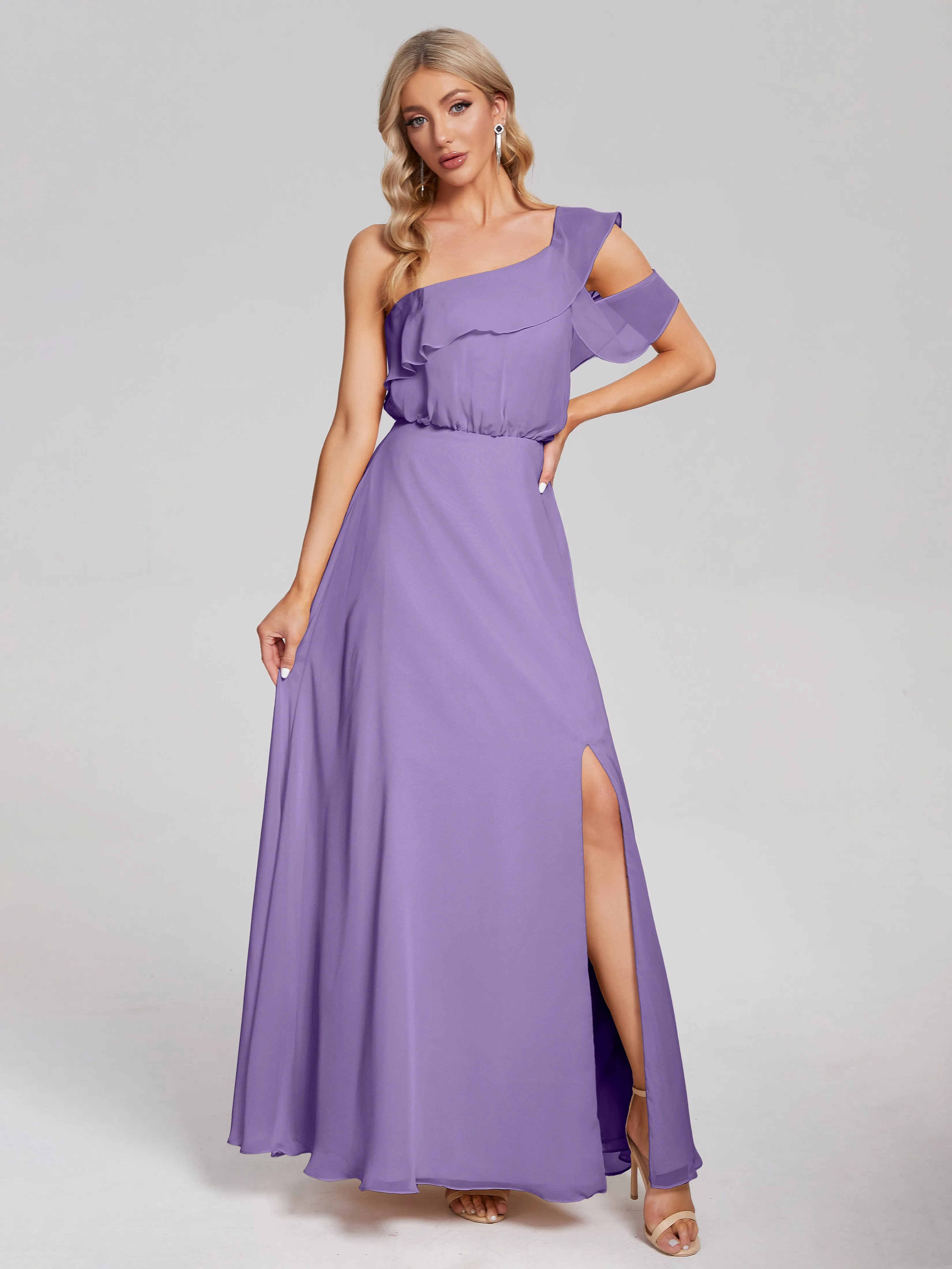 Paislee One-Shoulder Split Chiffon Bridesmaid Dresses