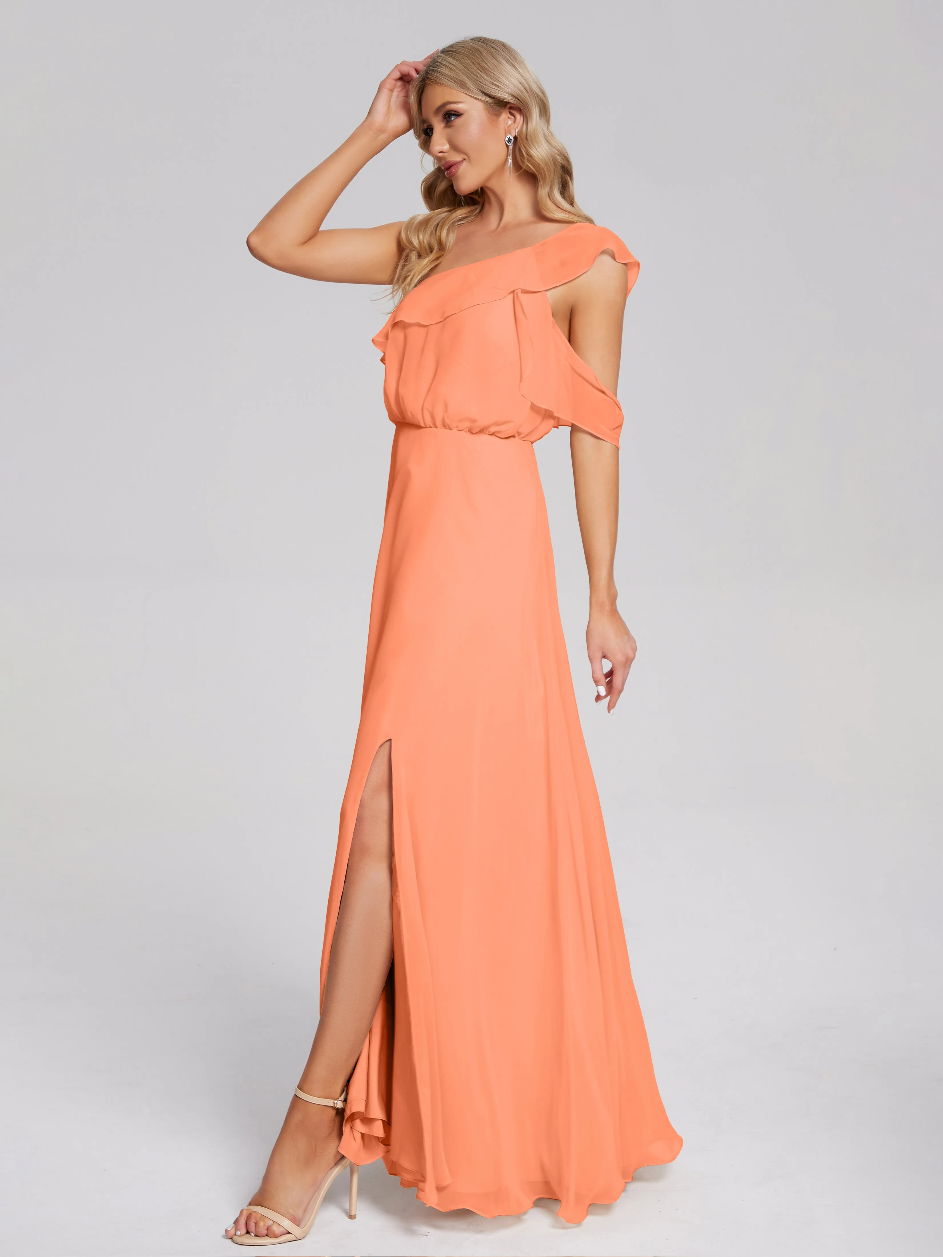 Paislee One-Shoulder Split Chiffon Bridesmaid Dresses