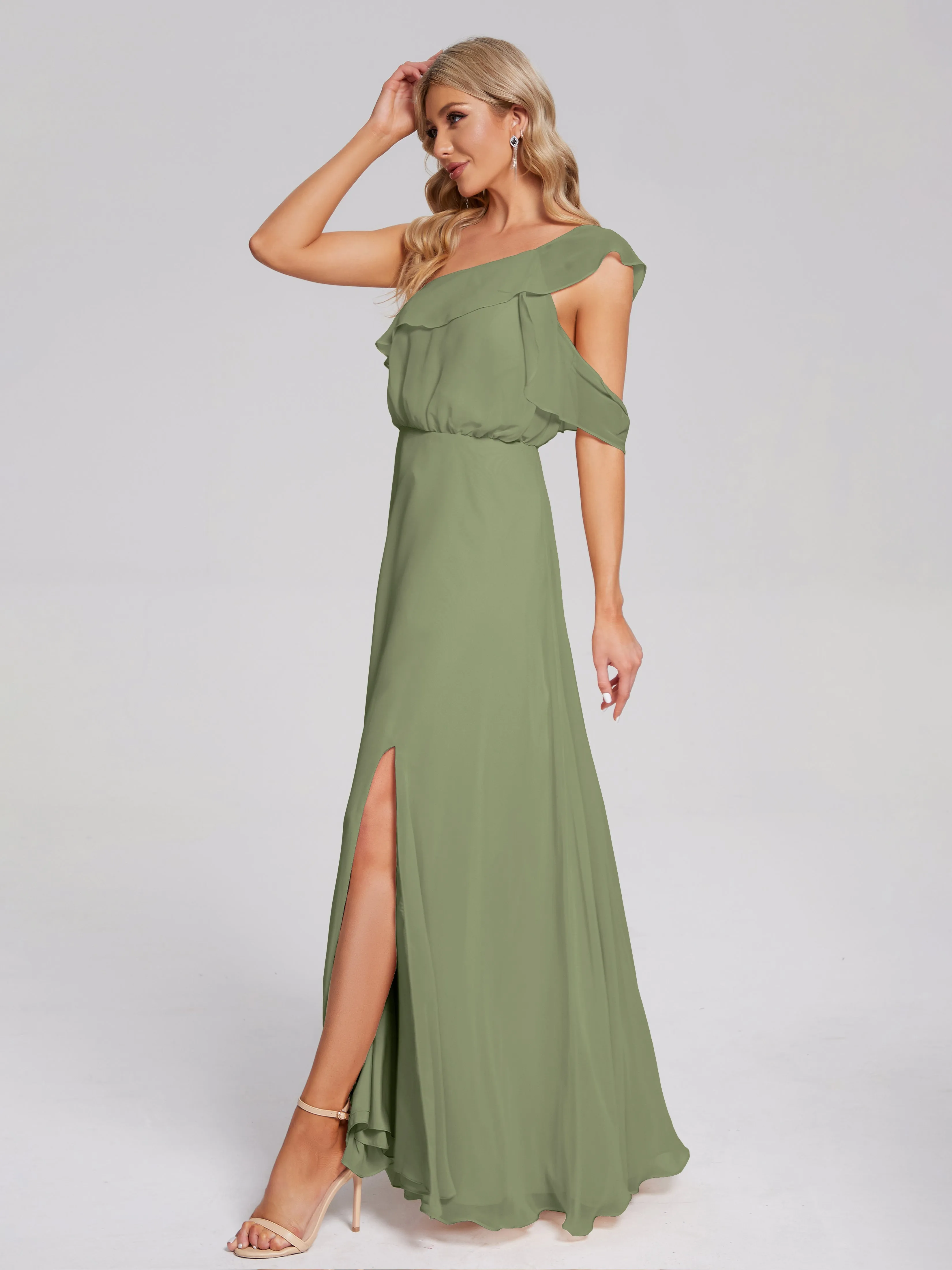 Paislee One-Shoulder Split Chiffon Bridesmaid Dresses