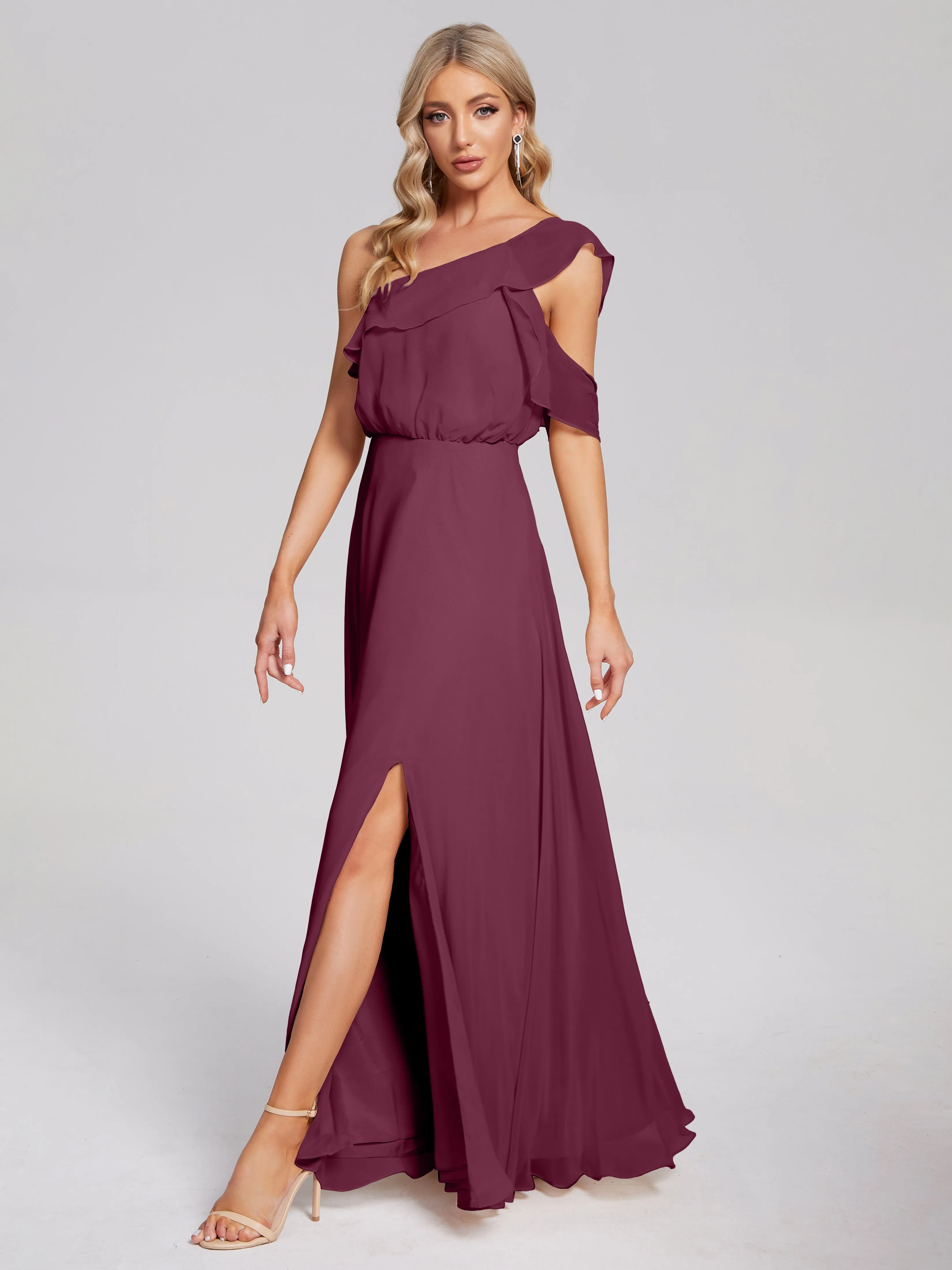 Paislee One-Shoulder Split Chiffon Bridesmaid Dresses