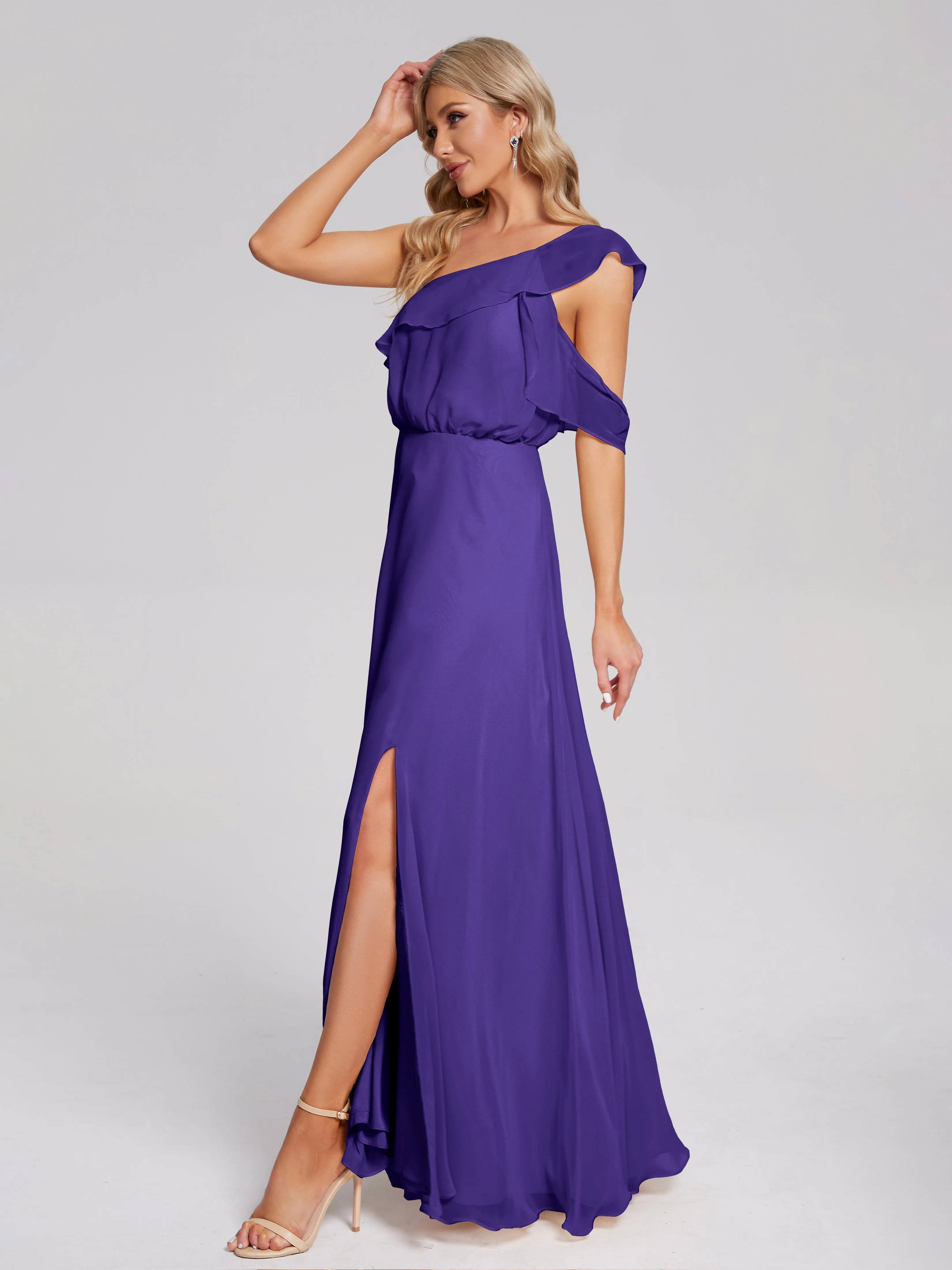 Paislee One-Shoulder Split Chiffon Bridesmaid Dresses