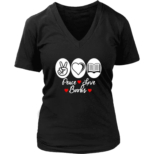 Peace, Love, Books V-neck