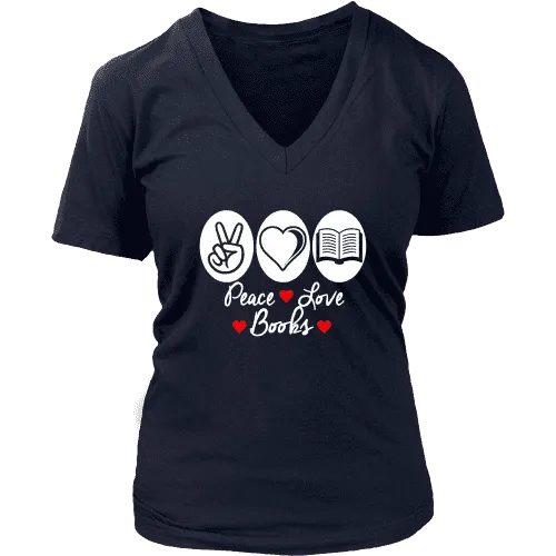 Peace, Love, Books V-neck