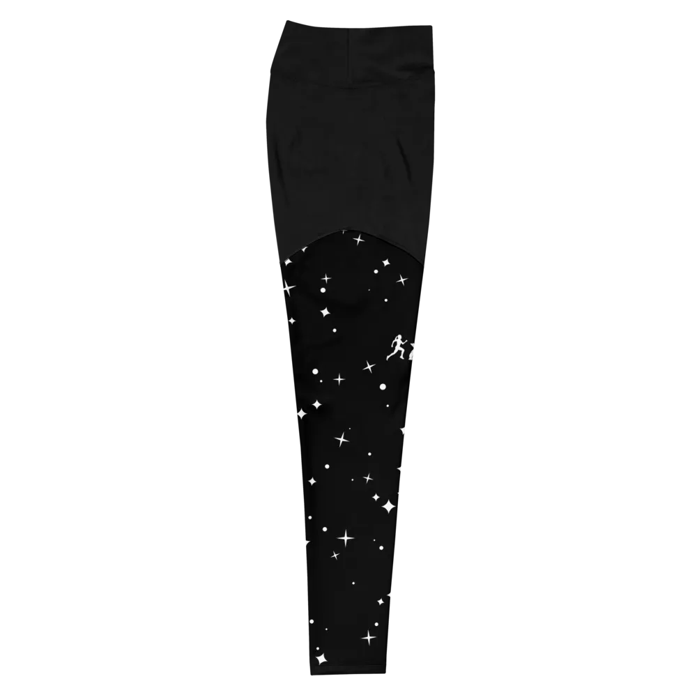 "W.Benji" Black/Stars (White logo) Sports Leggings