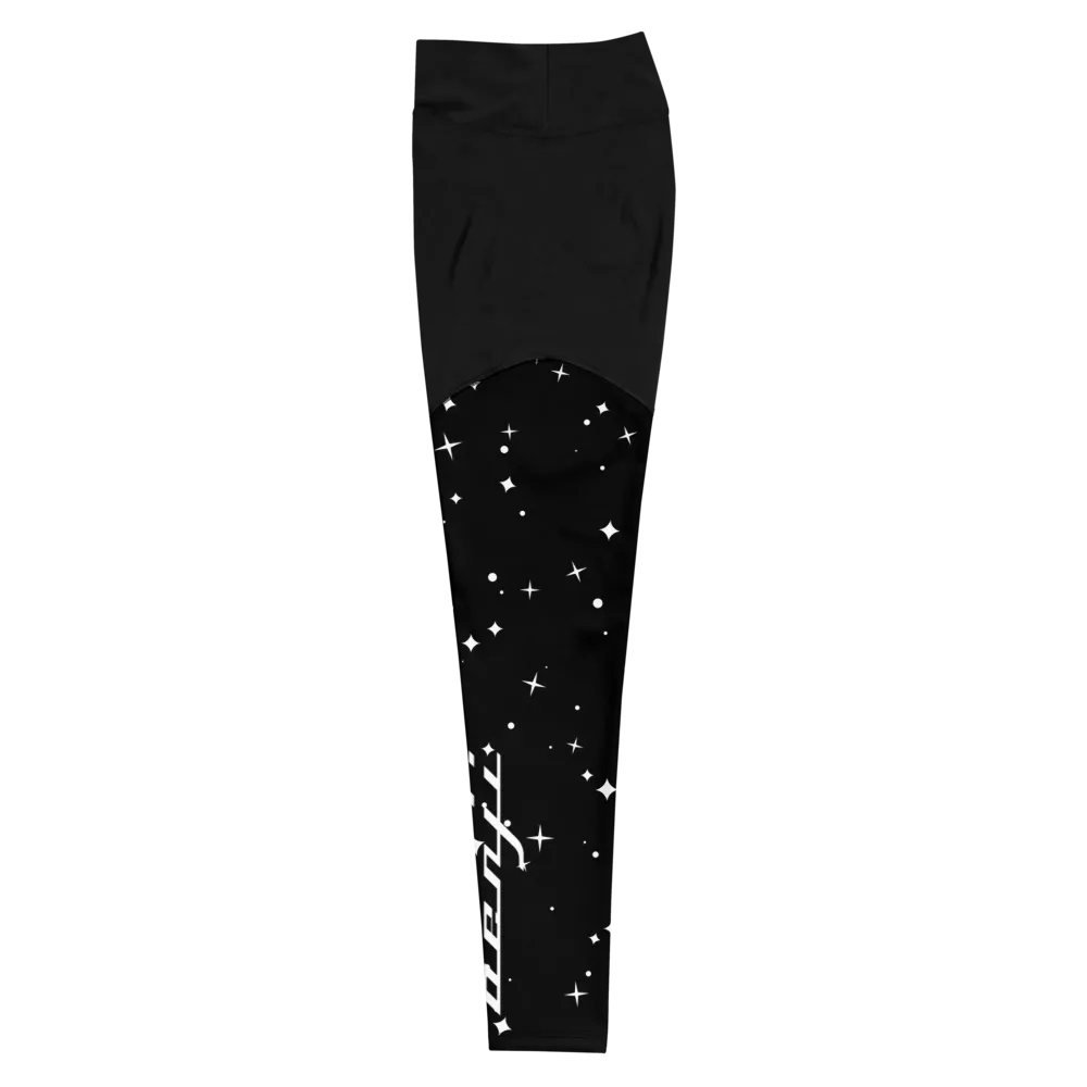 "W.Benji" Black/Stars (White logo) Sports Leggings