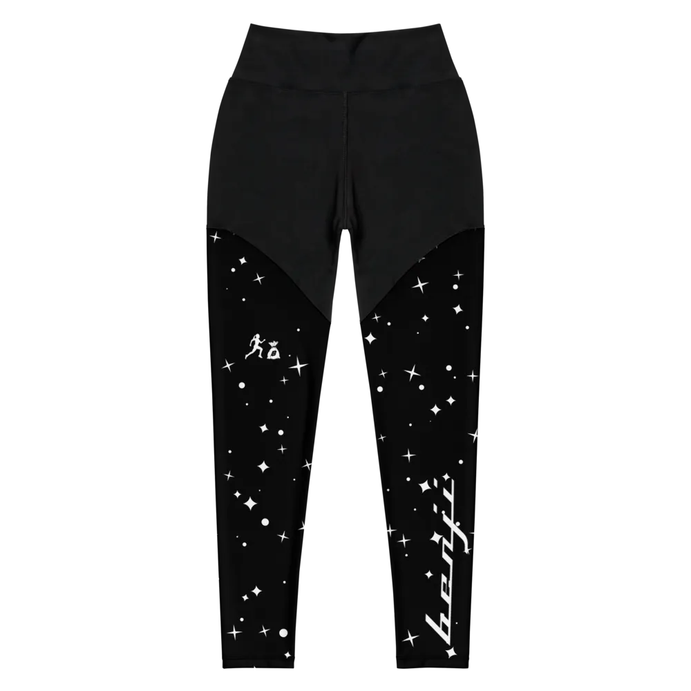 "W.Benji" Black/Stars (White logo) Sports Leggings