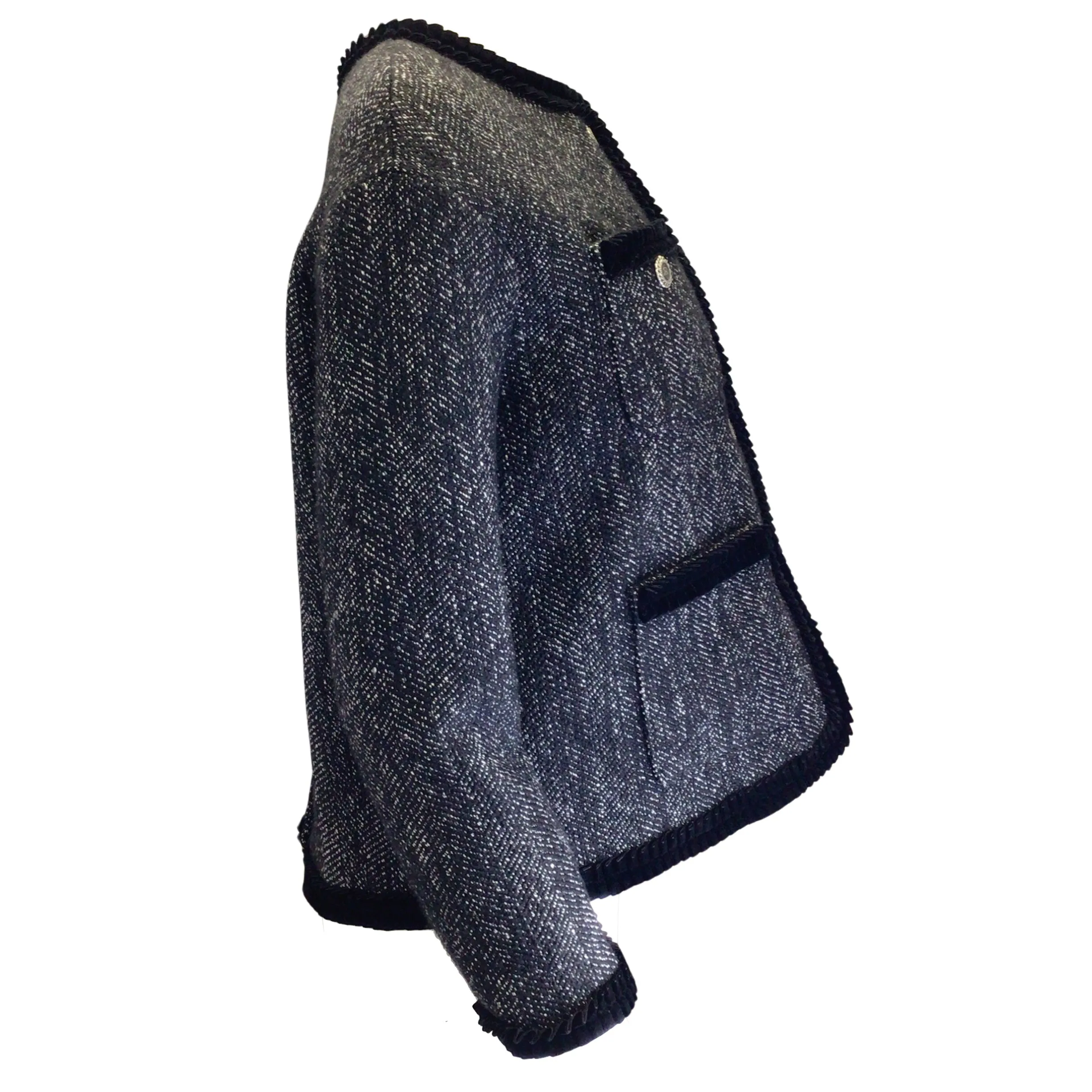 Rokh Black / White Velvet Trimmed Wool Tweed Jacket