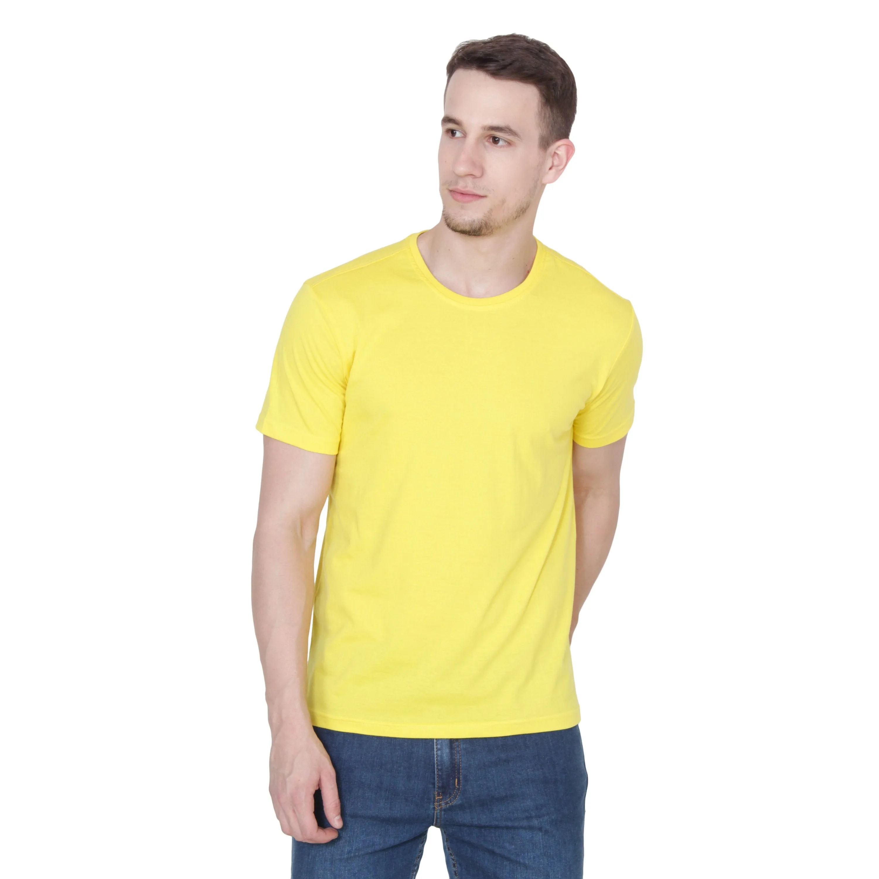 Ruse Men's Designer Solid Plain Yellow Tee