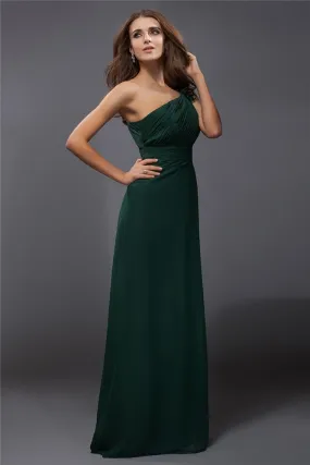 Sheath/Column One-Shoulder Ruffles Sleeveless Long Chiffon Dresses