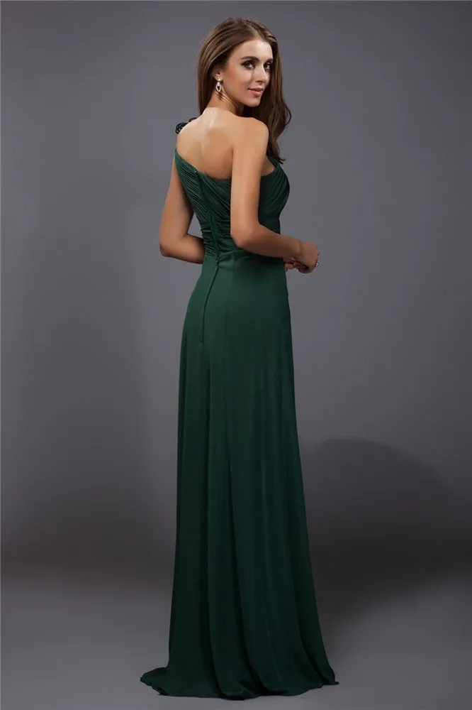 Sheath/Column One-Shoulder Ruffles Sleeveless Long Chiffon Dresses