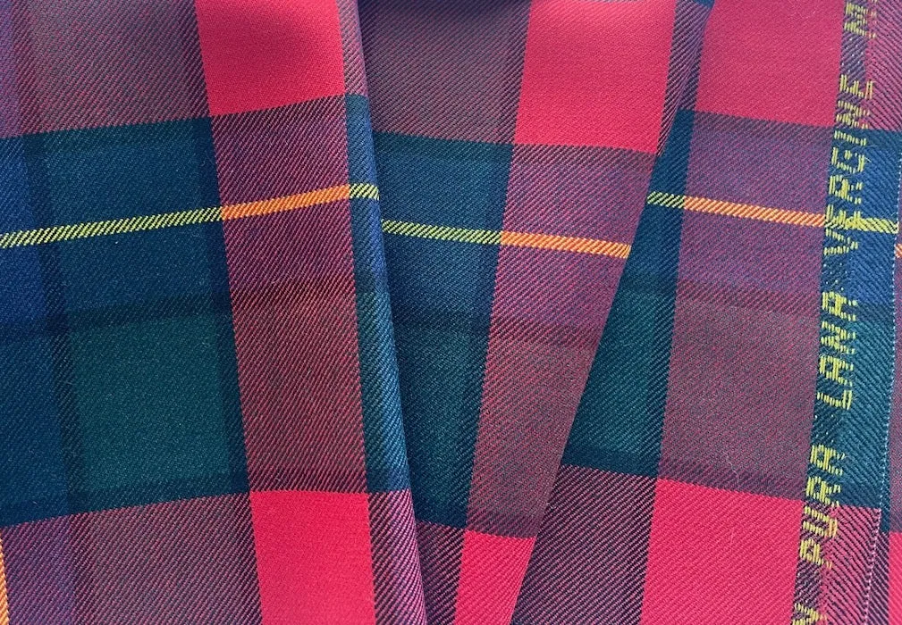 Smooth Carmine, Navy, Hunter Green & Lemon Selveged Virgin Wool Tartan (Made in Italy)