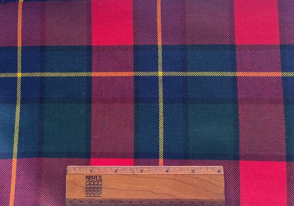 Smooth Carmine, Navy, Hunter Green & Lemon Selveged Virgin Wool Tartan (Made in Italy)