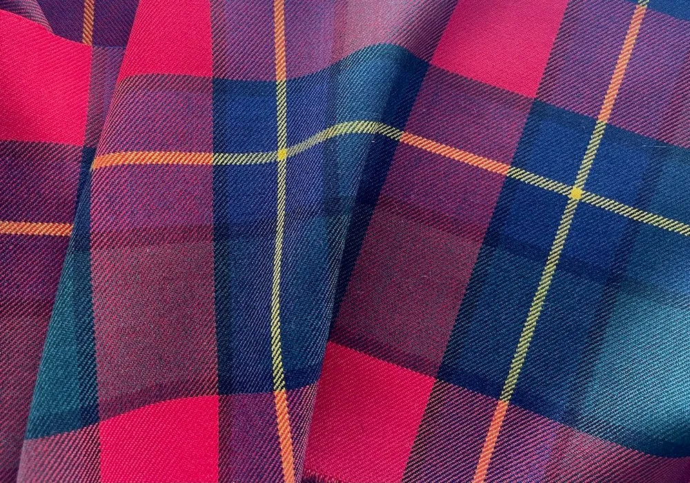 Smooth Carmine, Navy, Hunter Green & Lemon Selveged Virgin Wool Tartan (Made in Italy)