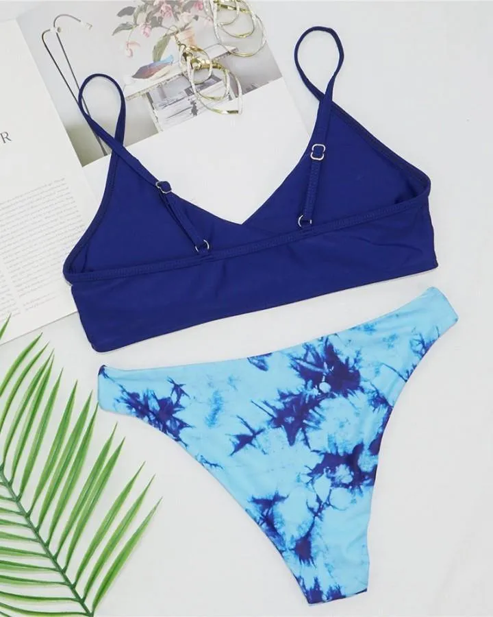 Solid Skinny Sleeveless Tanks With Floral Panties Bikini Sets