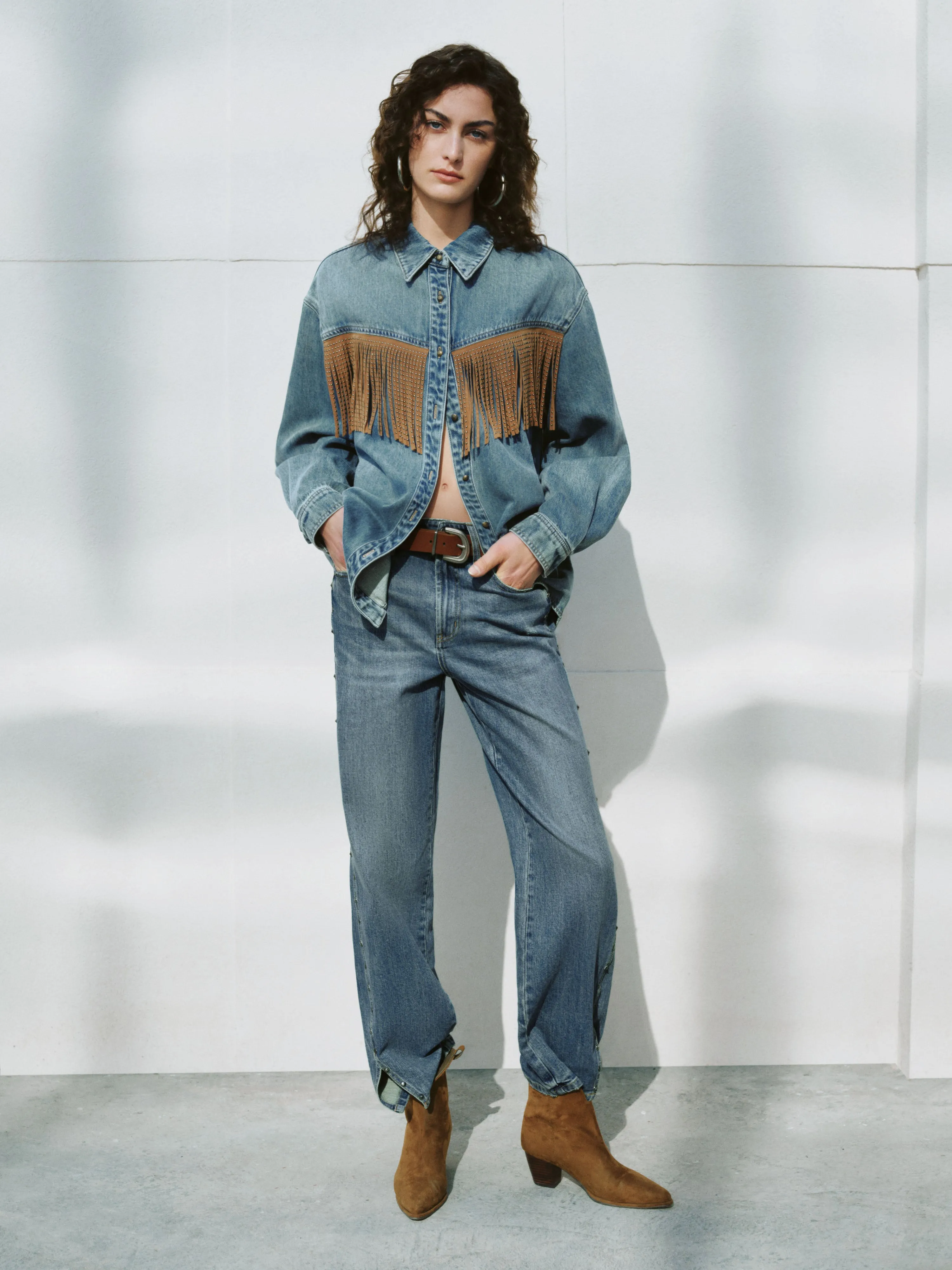 Tassel Decor Denim Shirts