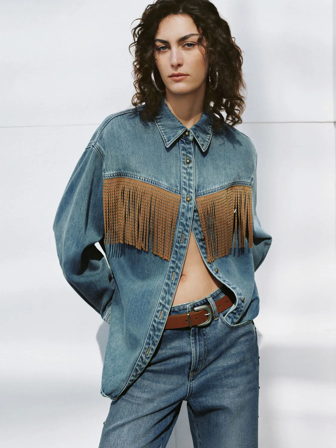 Tassel Decor Denim Shirts