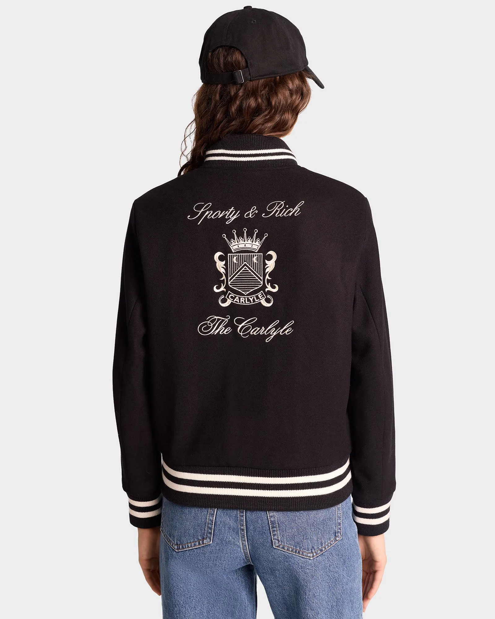 The Carlyle Crest Wool Varsity Jacket - Black/White