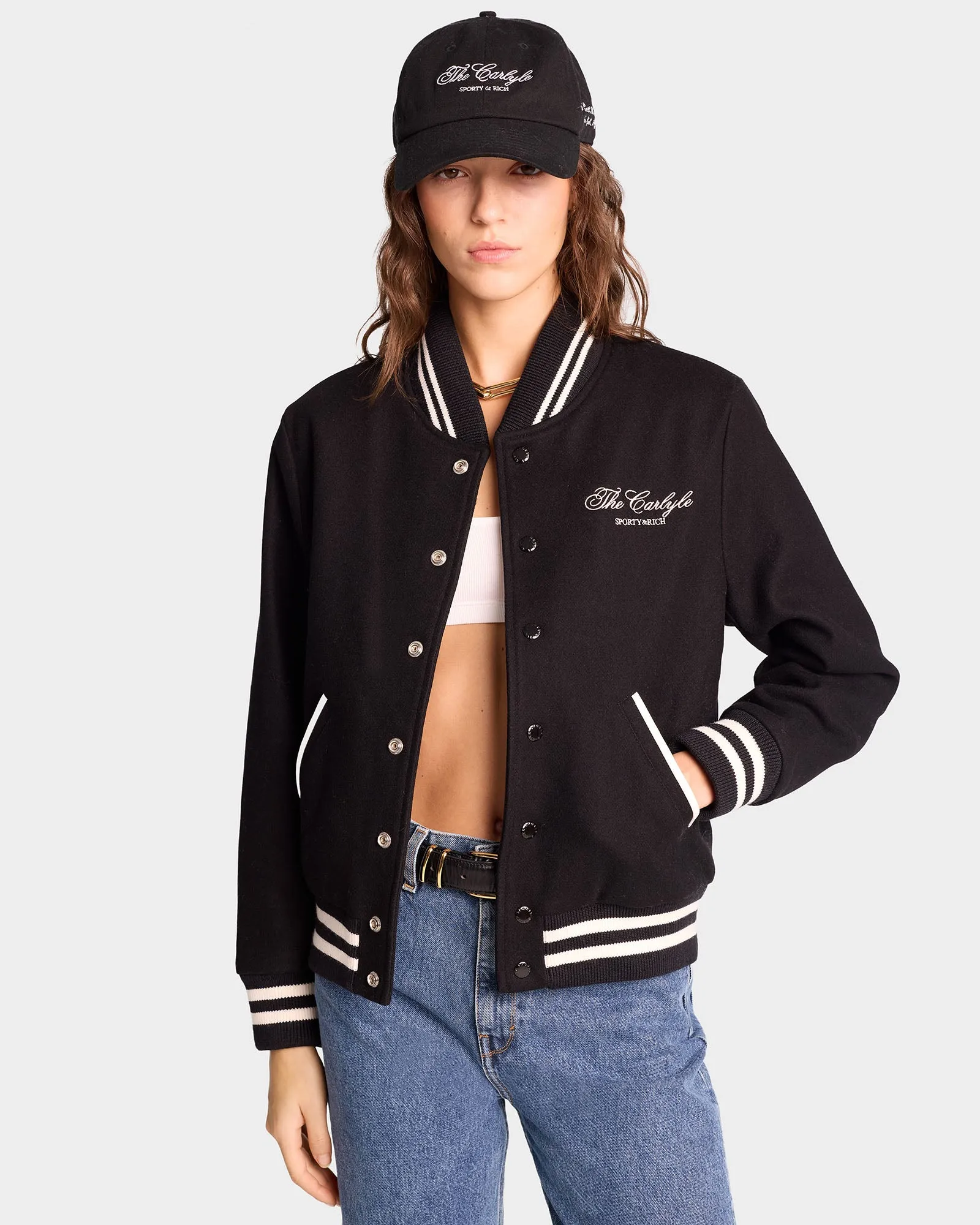 The Carlyle Crest Wool Varsity Jacket - Black/White