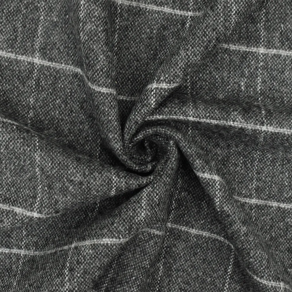 Winter Gray-Black-White Check Wool Cotton Woven Jacketing Fabric