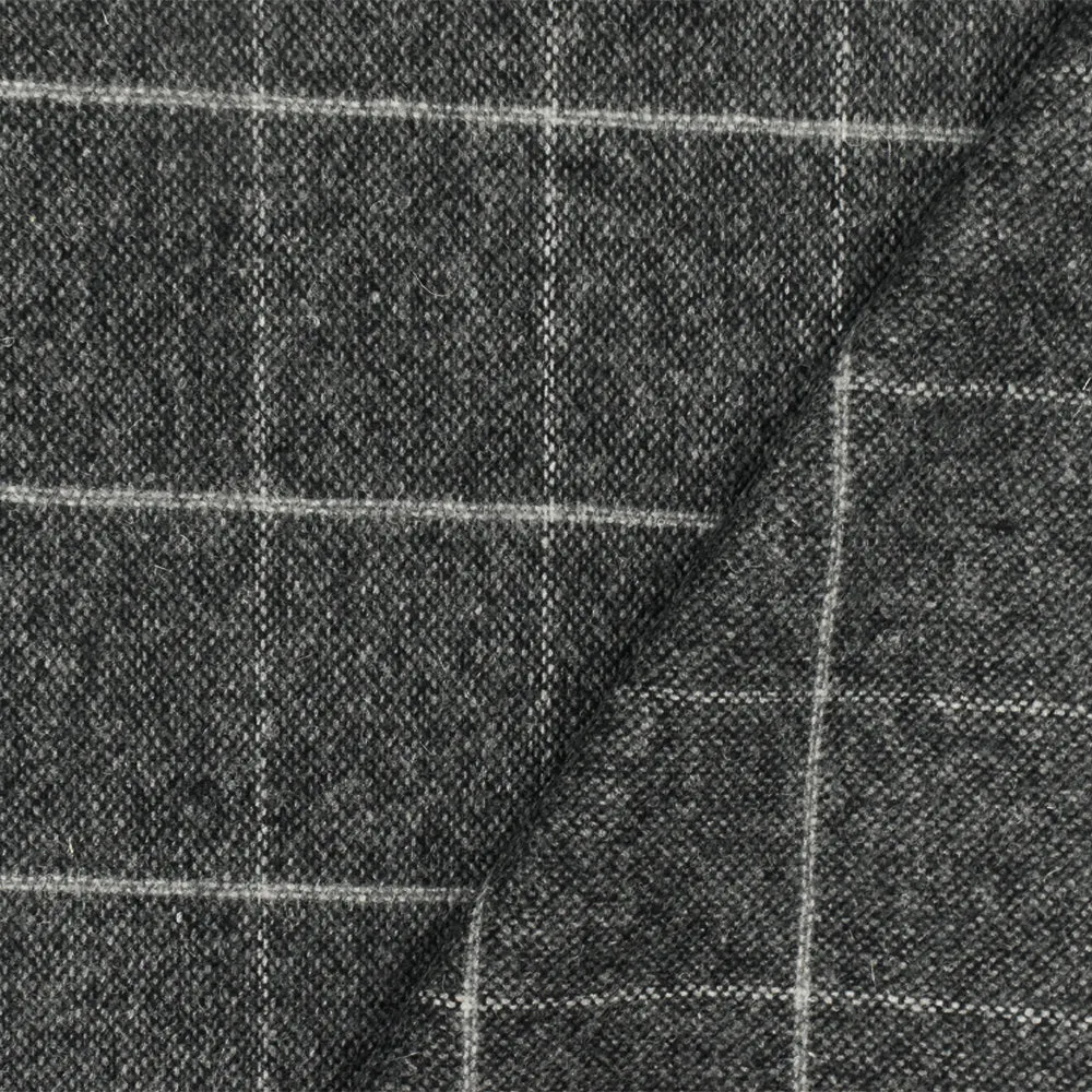 Winter Gray-Black-White Check Wool Cotton Woven Jacketing Fabric