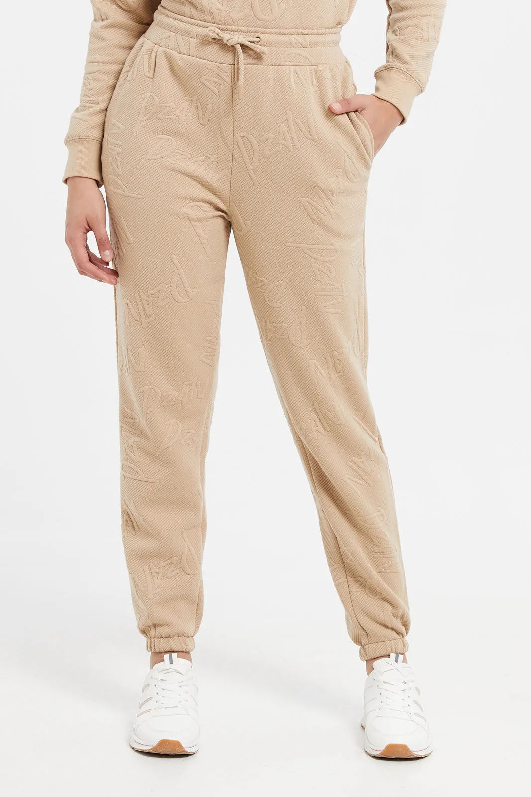 Women Brown Textured Regular Joggers