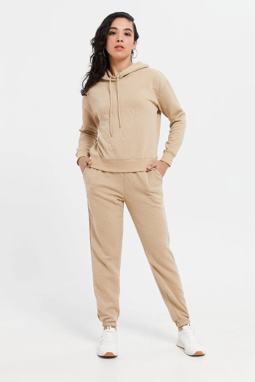 Women Brown Textured Regular Joggers