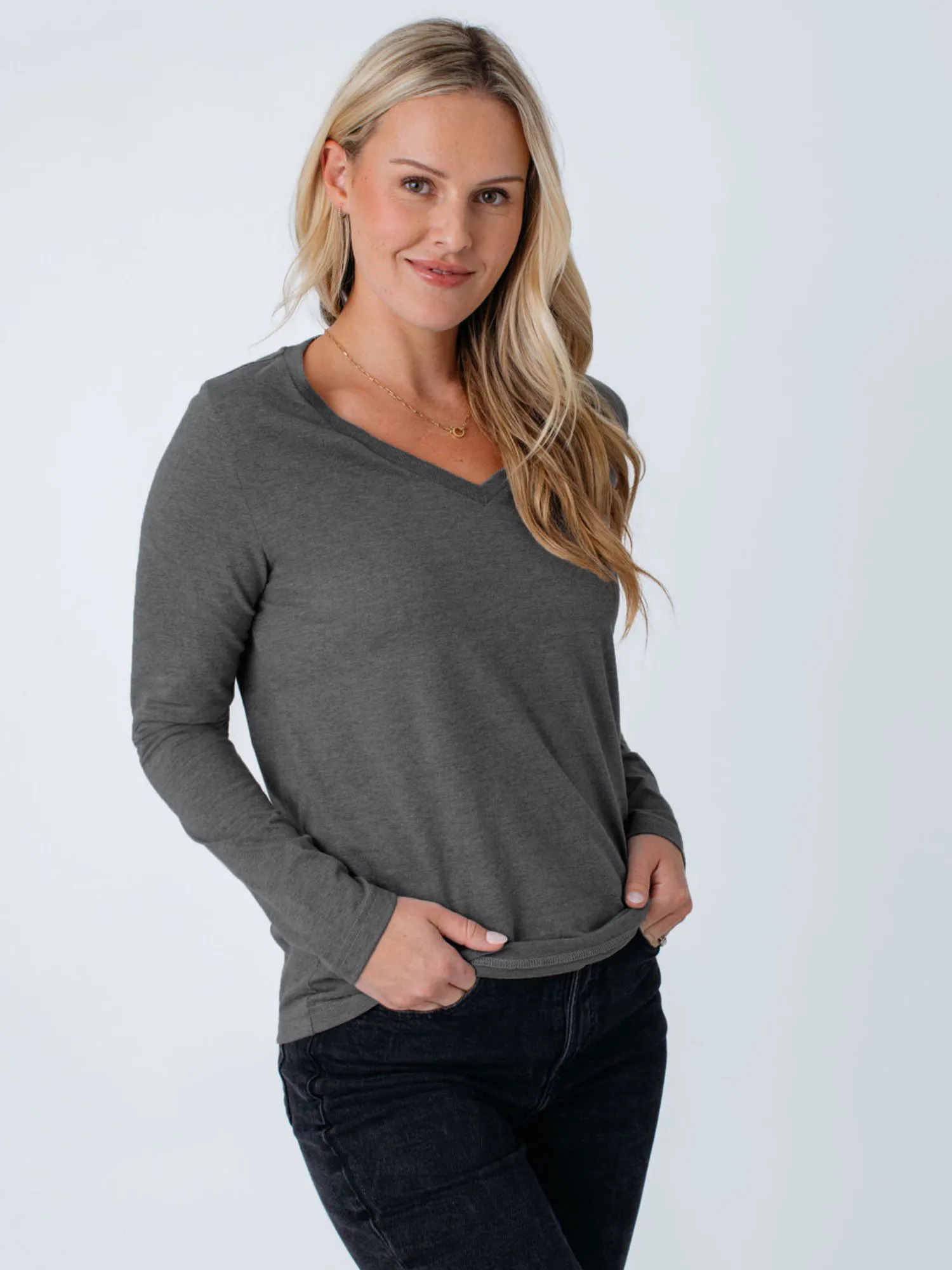 Women's Carbon Grey Long Sleeve V-Neck