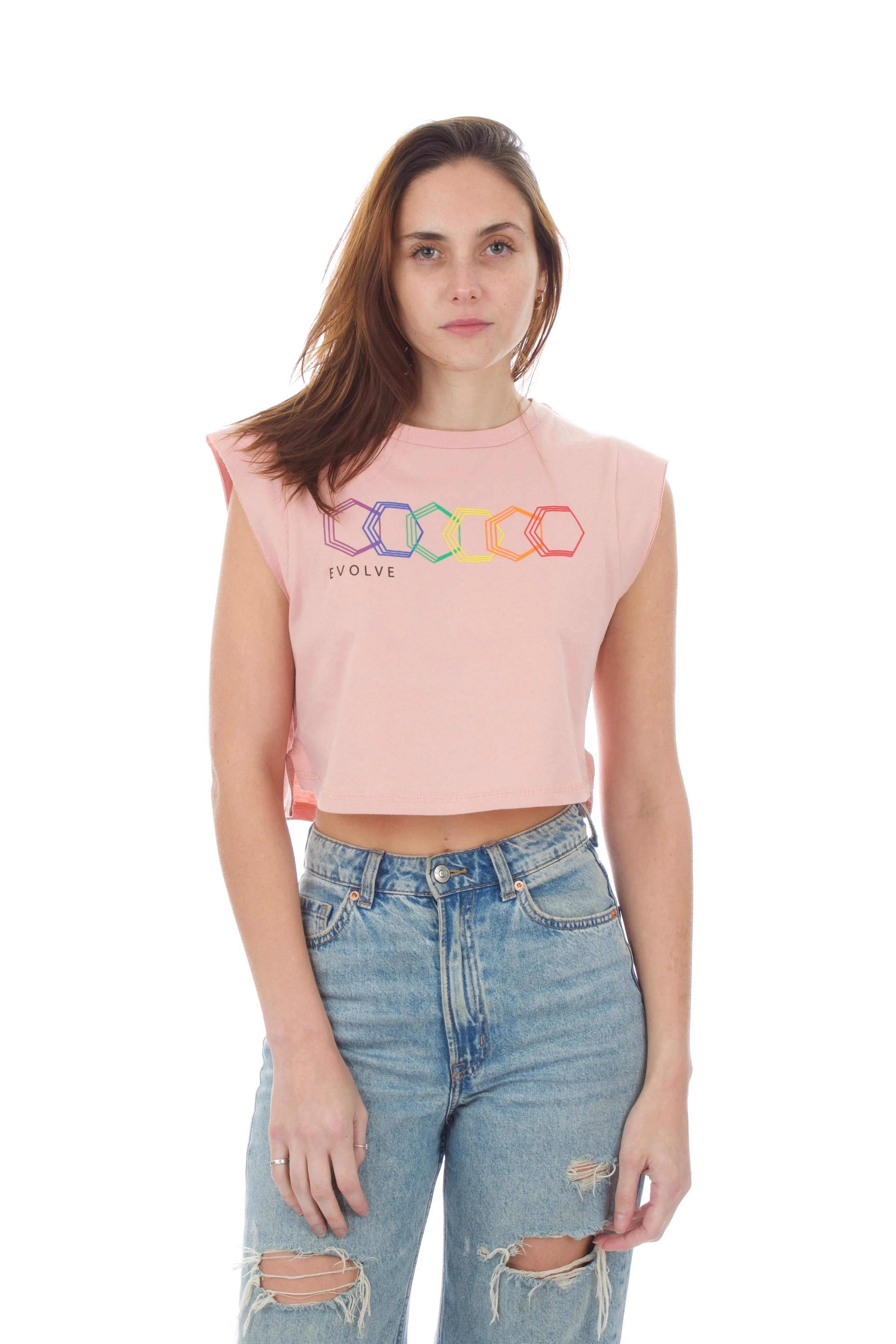 Women's Cropped Tank - Geo Rainbow - Rose